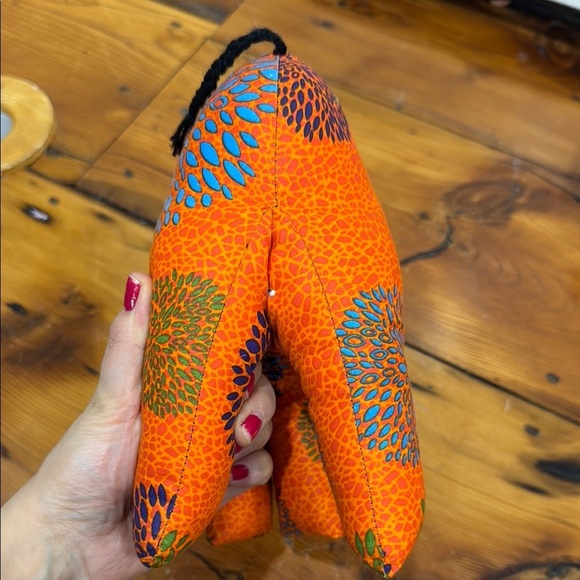 Handmade Orange and Blue Elephant Decor Accent Stuffed Animal Plush Toy - Picture 4 of 8